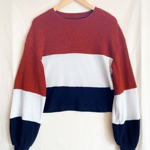 Soft Long Sleeve Color Block Bell Sleeve Sweater